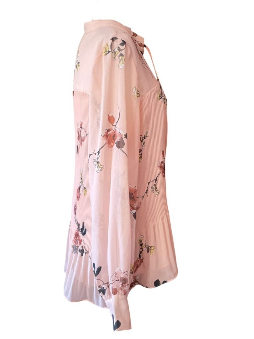 Pleione Blush Pink Floral Pleated Peasant Blouse Top Long Sleeve Size XL Boho - Picture 6 of 10